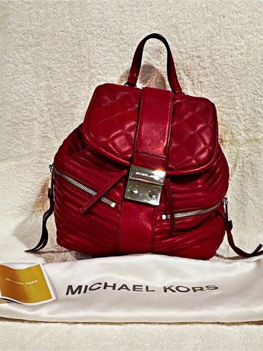 Michael Kors Rhea Medium Quilted Leather Backpack Red